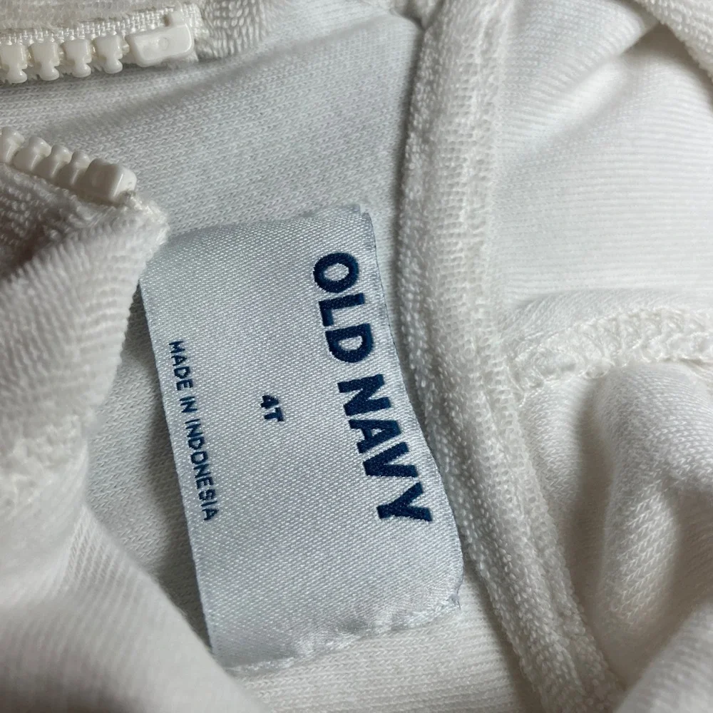 Old Navy Girls 4T White Terry Cloth Zip Front Hooded Swim Cover Up Puff Sleeve